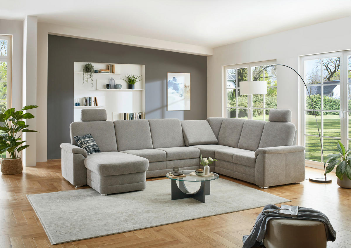 WOHNLANDSCHAFT  in Chenille Hellgrau  - Hellgrau/Alufarben, KONVENTIONELL, Holz/Textil (160/329/235cm) - Beldomo Comfort