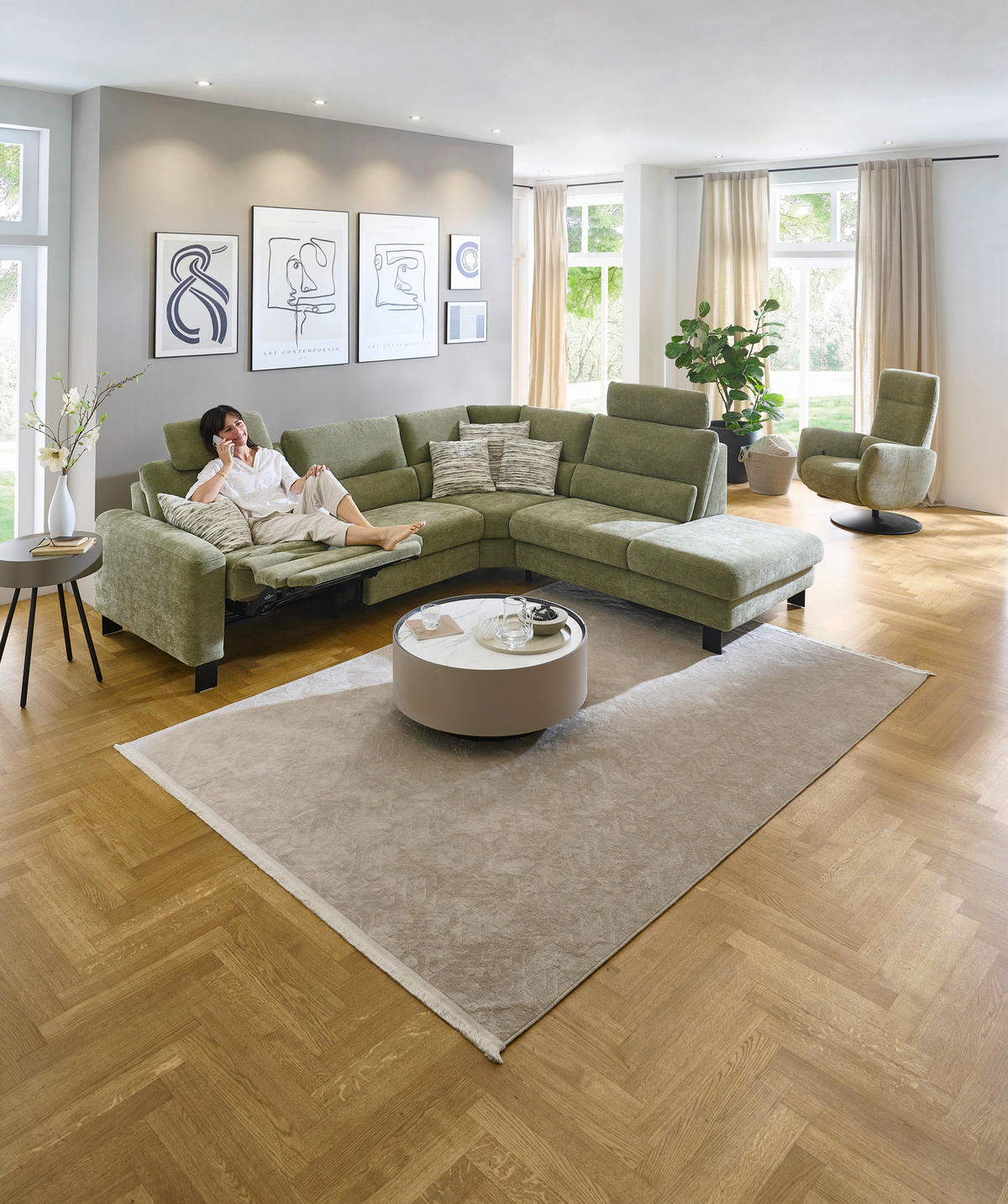 ECKSOFA Olivgrün Chenille  - Schwarz/Olivgrün, Design, Textil/Metall (285/248cm) - Beldomo Comfort