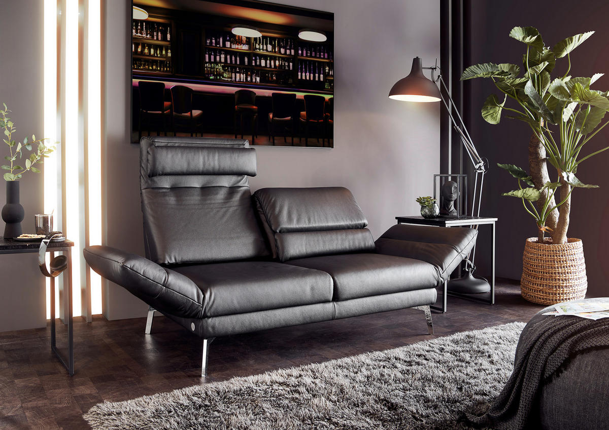 2-SITZER-SOFA in Echtleder Schwarz  - Chromfarben/Schwarz, Design, Leder/Metall (198-246/83/96-187cm) - Dieter Knoll