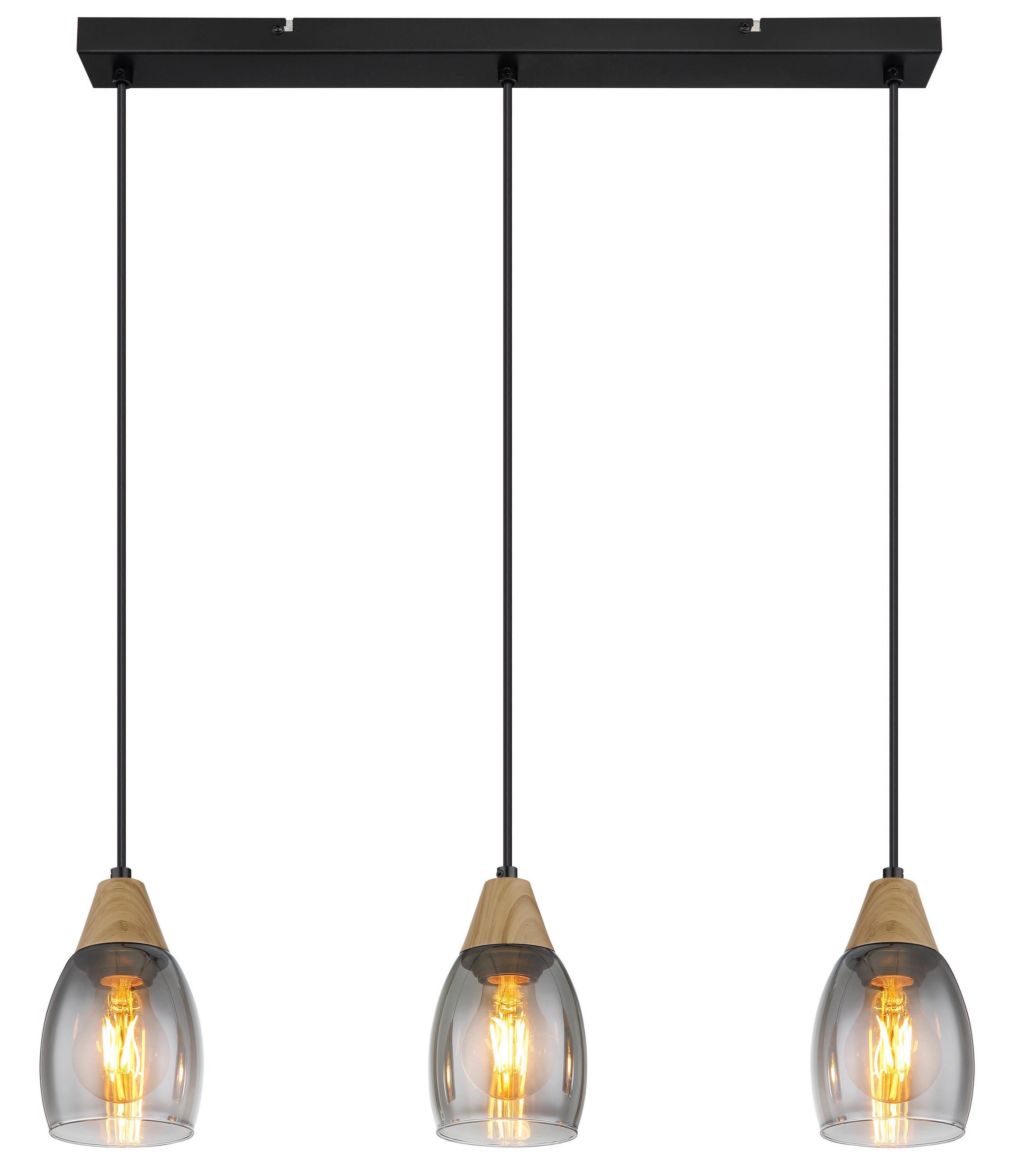 HÄNGELEUCHTE 55/10/120 cm  - Schwarz/Grau, Basics, Glas/Kunststoff (55/10/120cm) - Globo