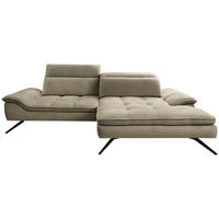 ECKSOFA in Chenille Taupe  288/179-202 cm  - Taupe/Schwarz, Design, Textil/Metall (288/179-202cm) - Stylife