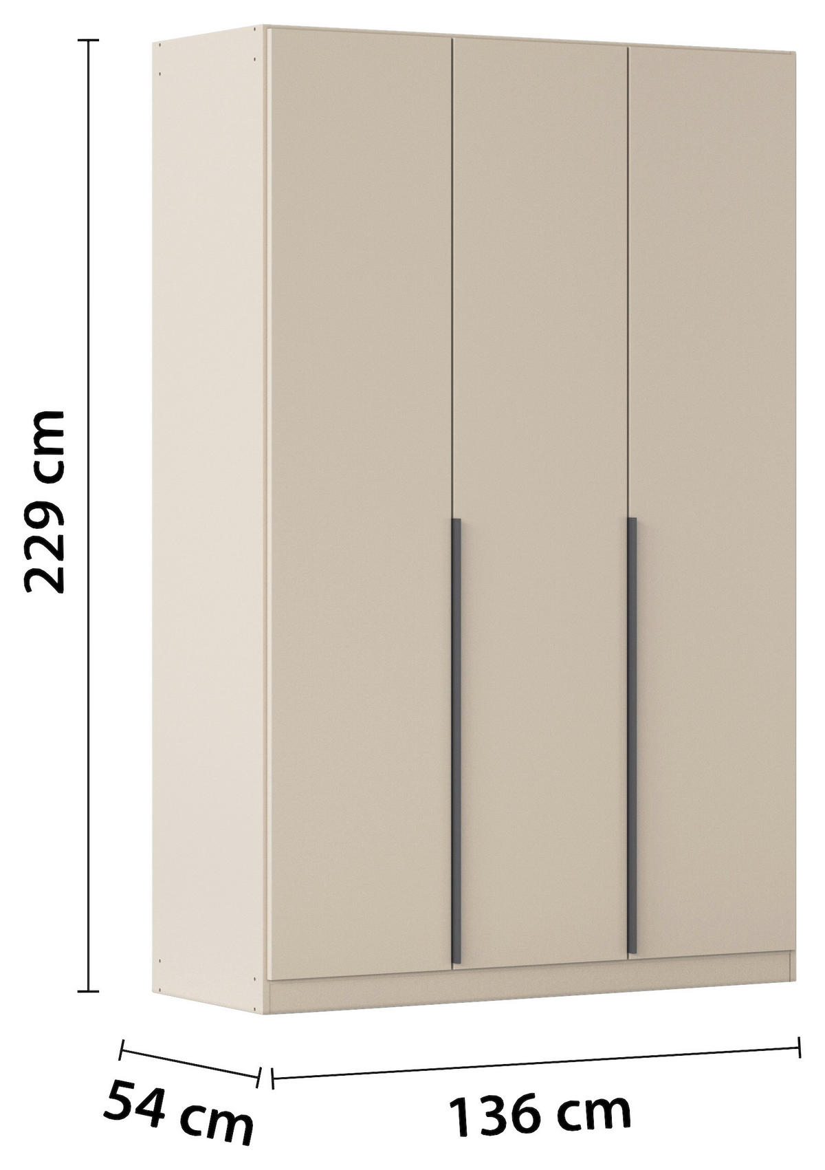 DREHTÜRENSCHRANK in Champagner  - Champagner/Grau, Modern, Holzwerkstoff (136/229/54cm) - Rauch Möbel