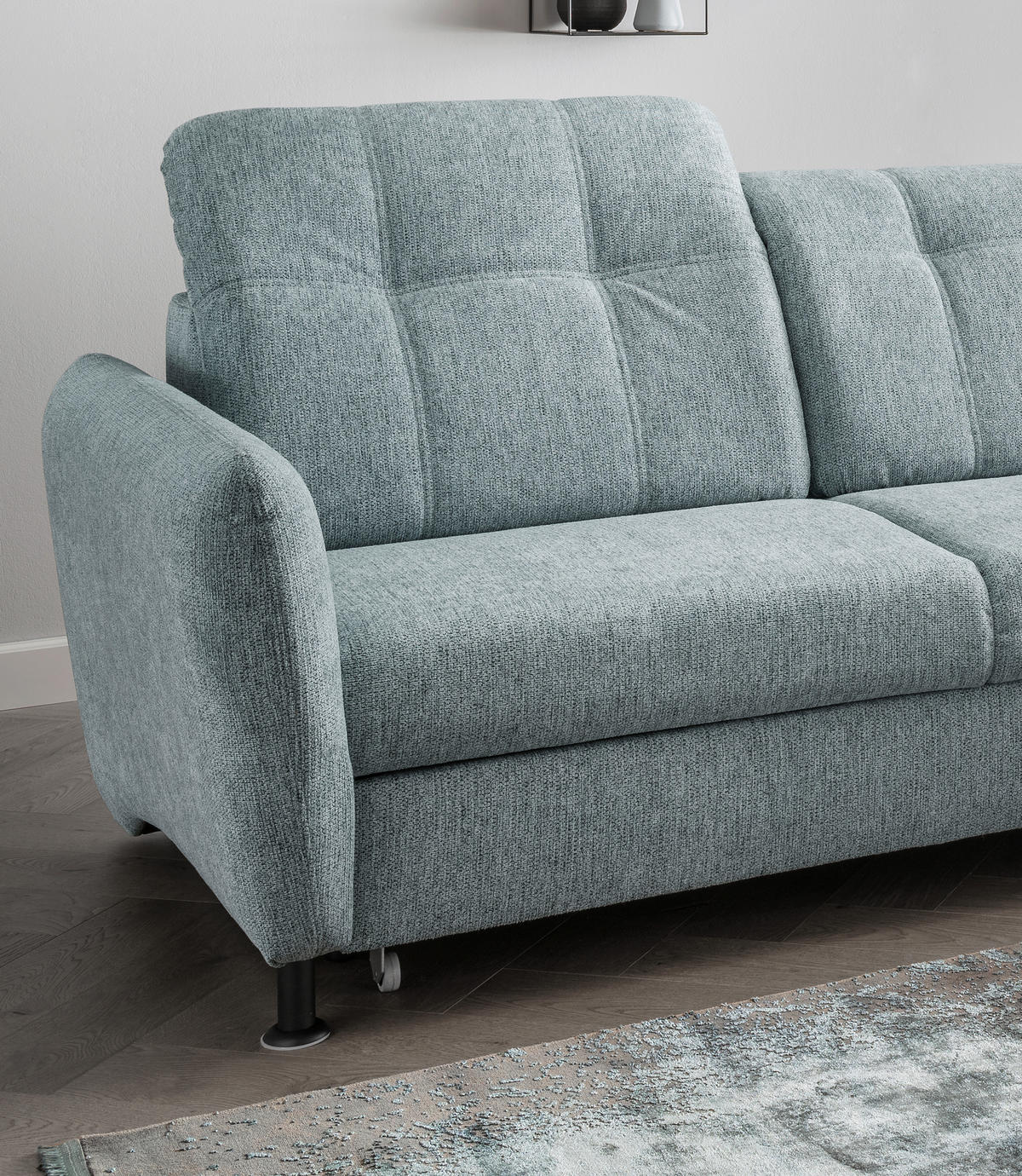ECKSOFA in Chenille Mintgrün  - Schwarz/Mintgrün, Modern, Textil/Metall (267/184cm) - Livetastic