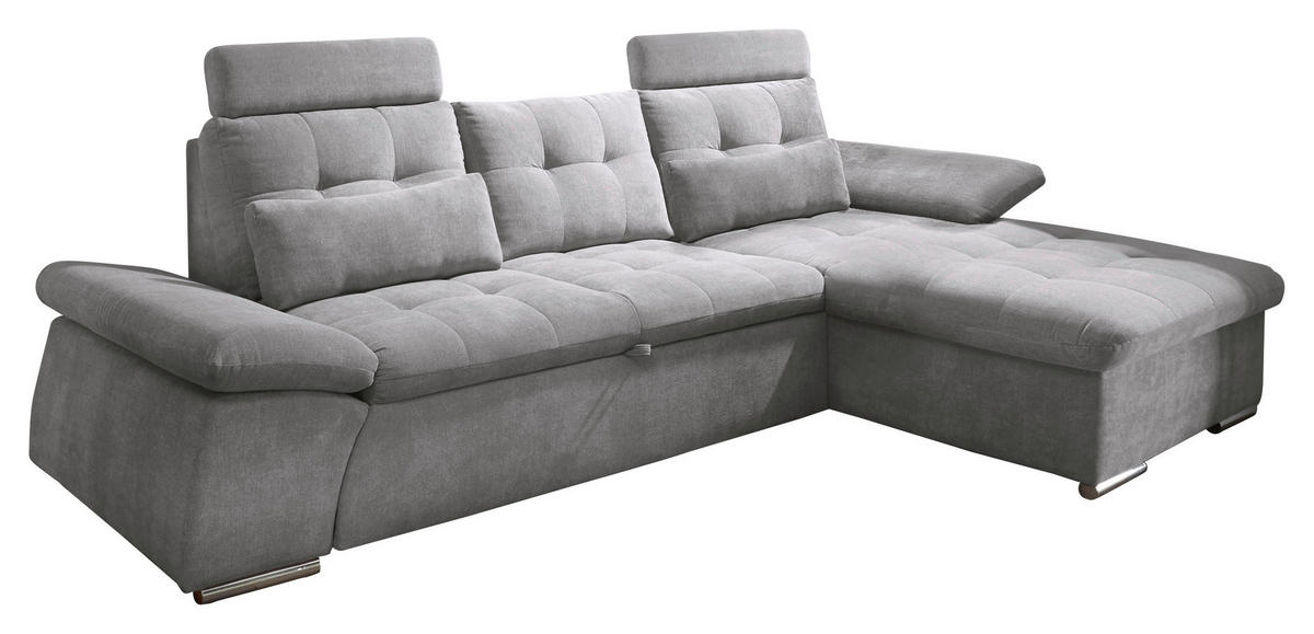 ECKSOFA Grau Mikrovelours  - Silberfarben/Grau, KONVENTIONELL, Kunststoff/Textil (268/170cm) - MID.YOU