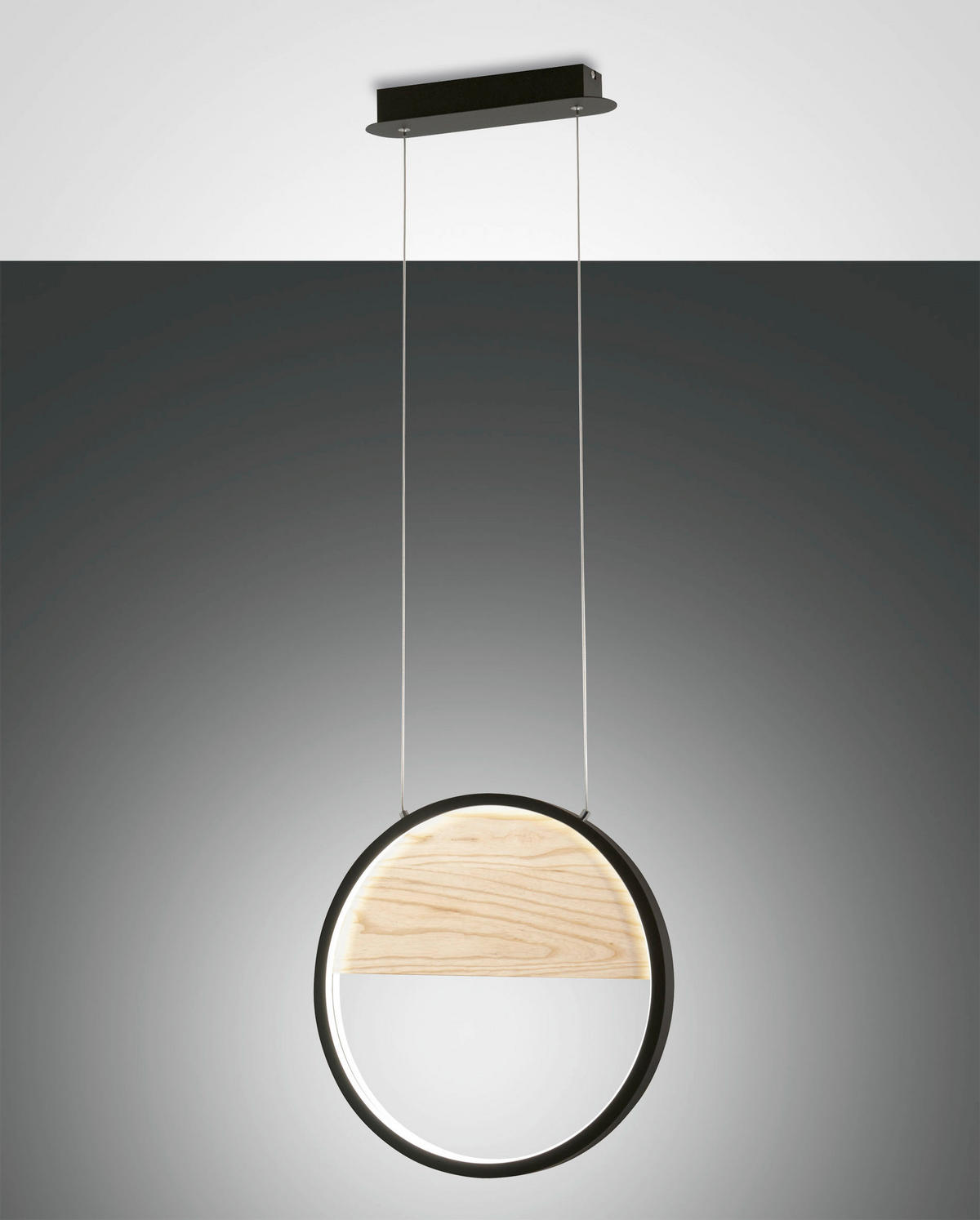 LED-PENDELLEUCHTE Pierre 40,20/200 cm   - Eschefarben/Schwarz, Design, Holz/Metall (40,20/200cm) - Fabas Luce