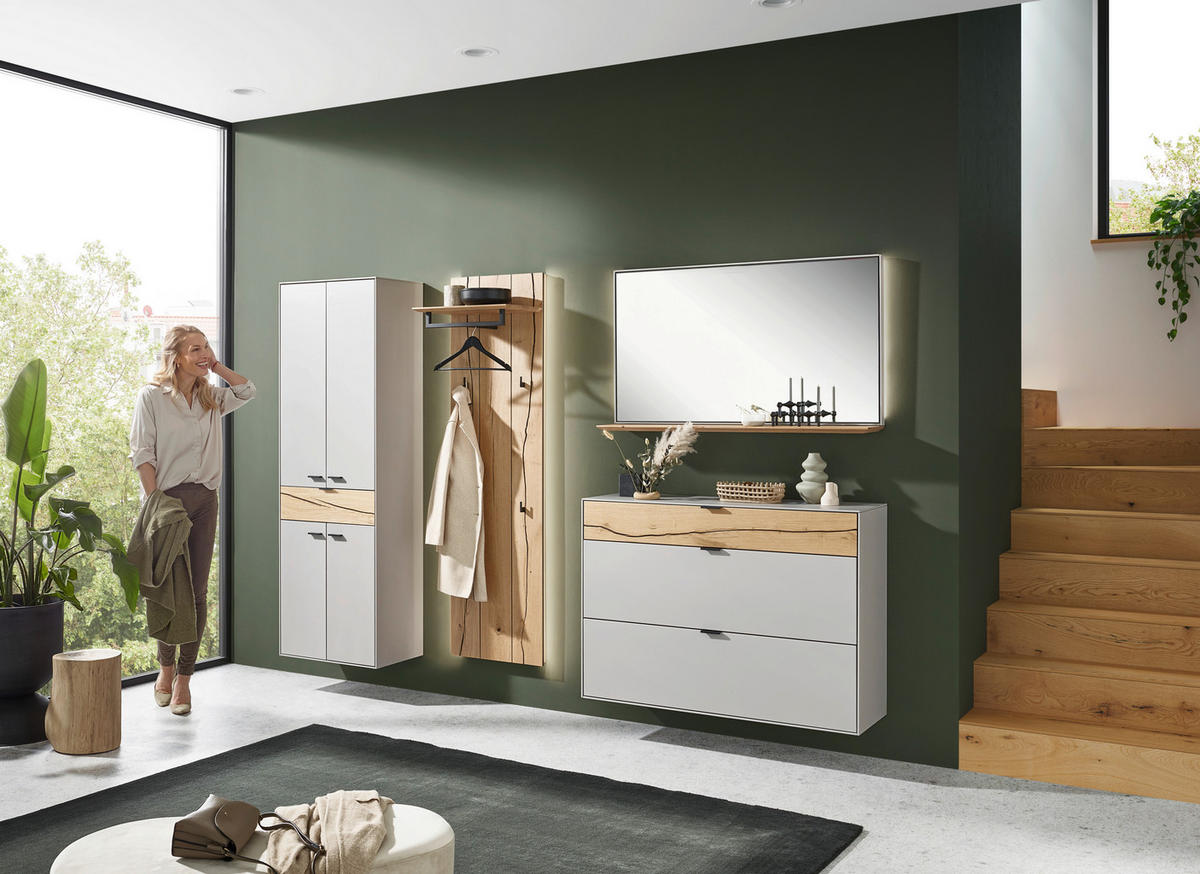 GARDEROBE 4-teilig  in 265,7/205,5/37,1 cm  - Wildeiche/Grau, Design, Glas/Holz (265,7/205,5/37,1cm) - Dieter Knoll