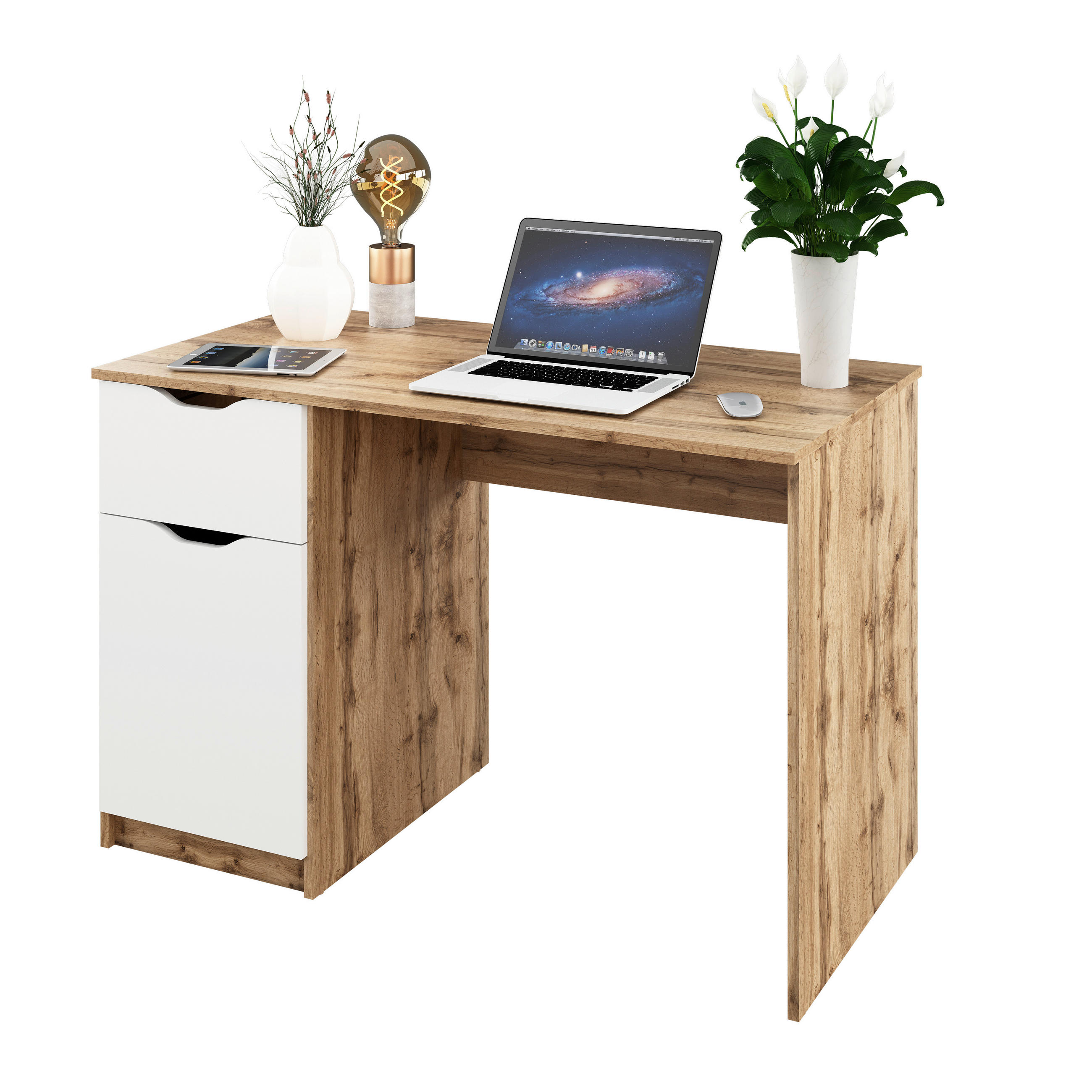 PÍSACÍ STÔL, biela, farba duba, 116,4/76/60 cm - biela/farba duba, Konventionell, kompozitné drevo (116,4/76/60cm) - Carryhome