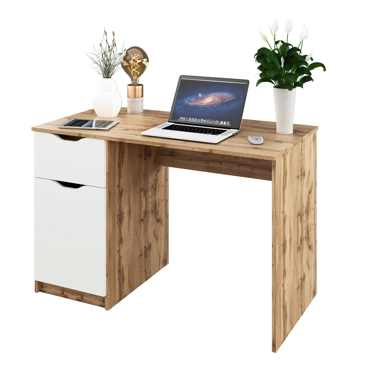 PÍSACÍ STÔL, biela, farba duba, 116,4/76/60 cm - biela/farba duba, Konventionell, kompozitné drevo (116,4/76/60cm) - Carryhome