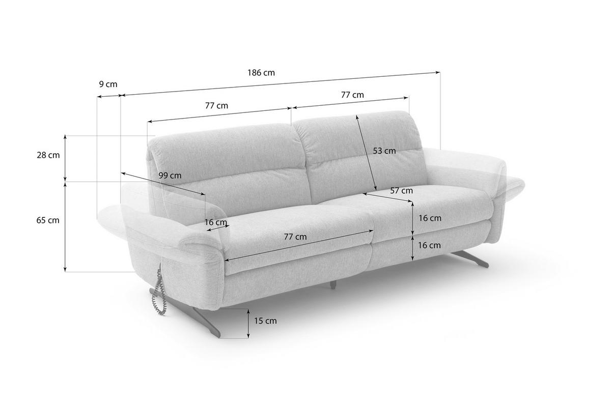 2-SITZER-SOFA Flachgewebe Blaugrau  - Blaugrau/Nickelfarben, Design, Textil/Metall (186/87/100cm) - Schöner Wohnen