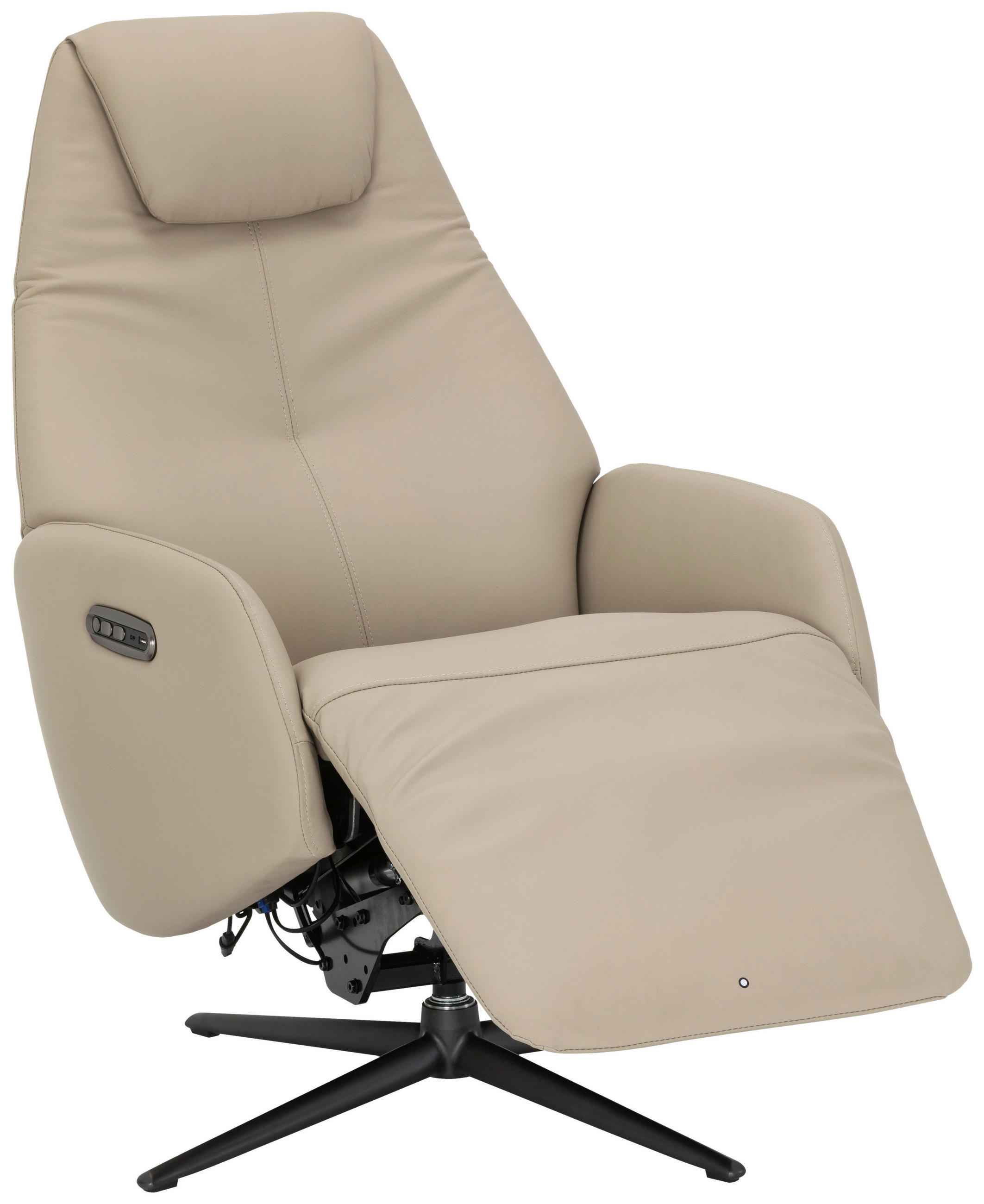 RELAXSESSEL Lederlook Echtleder    - Beige/Schwarz, KONVENTIONELL, Leder/Textil (73/112/86cm) - Livetastic