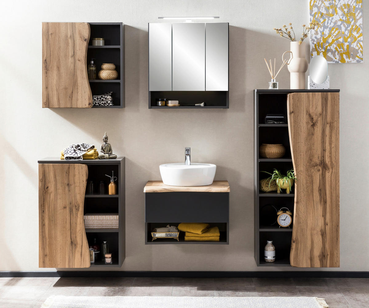 SPIEGELSCHRANK 60/64/20 cm  - Alufarben/Graphitfarben, Natur, Glas/Holzwerkstoff (60/64/20cm) - Xora