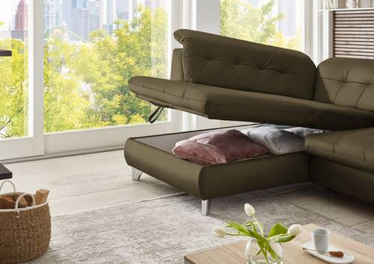 ECKSOFA in Echtleder Grün  - Grün, Basics, Leder/Metall (211/309cm) - Beldomo Speed