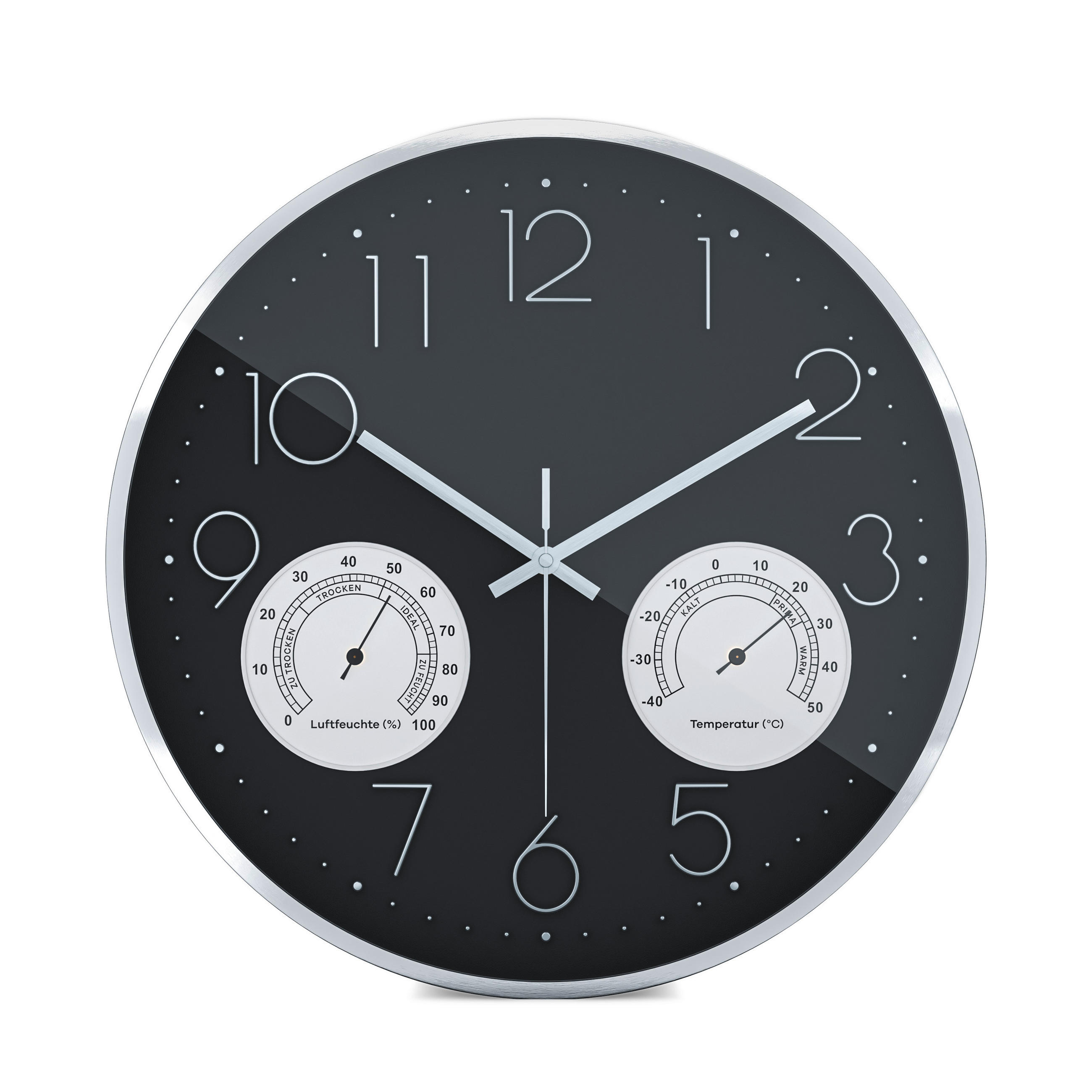 WANDUHR  Silberfarben, Schwarz 35 cm  - Silberfarben/Schwarz, Basics, Metall (35cm)