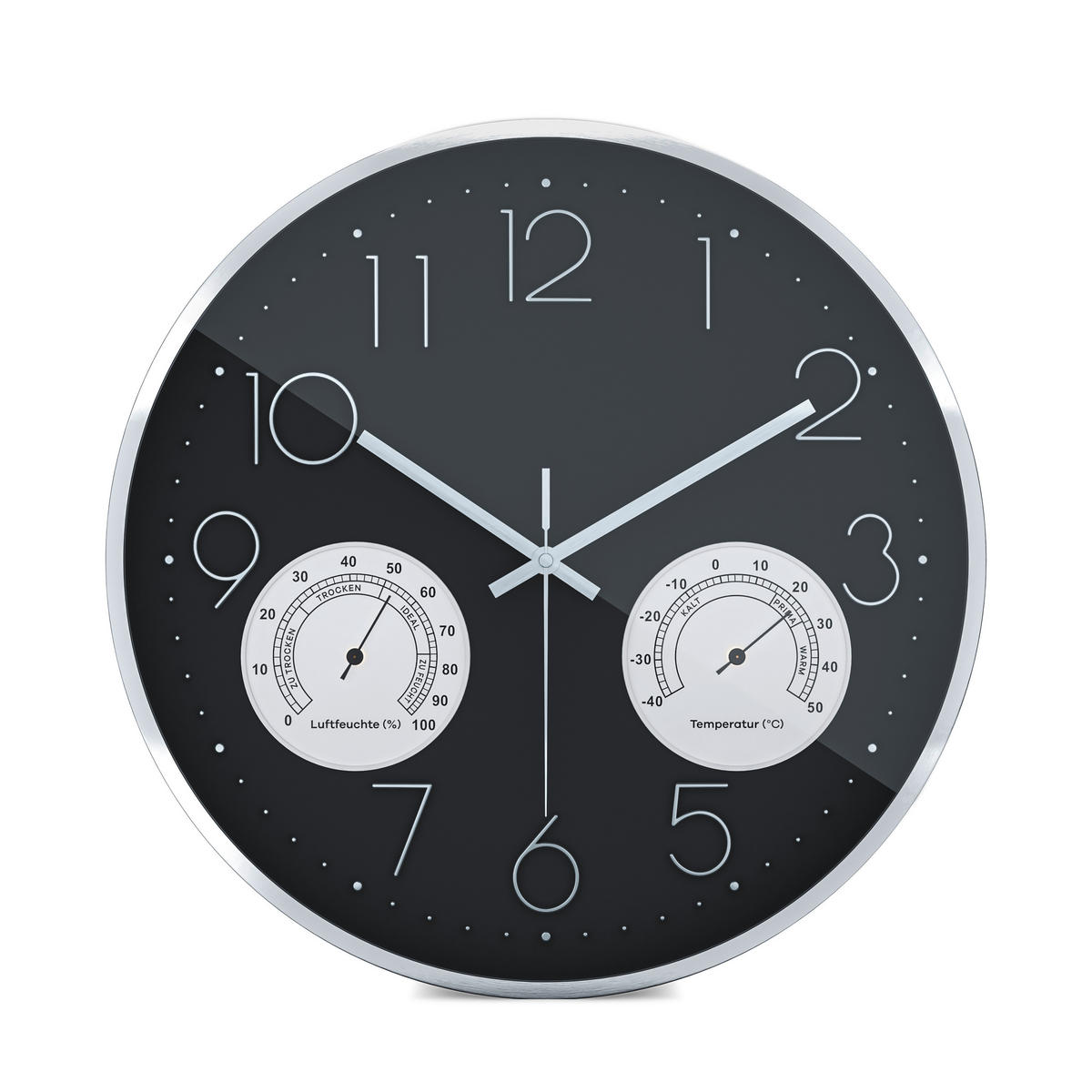 WANDUHR  Silberfarben, Schwarz 35 cm  - Silberfarben/Schwarz, Basics, Metall (35cm)