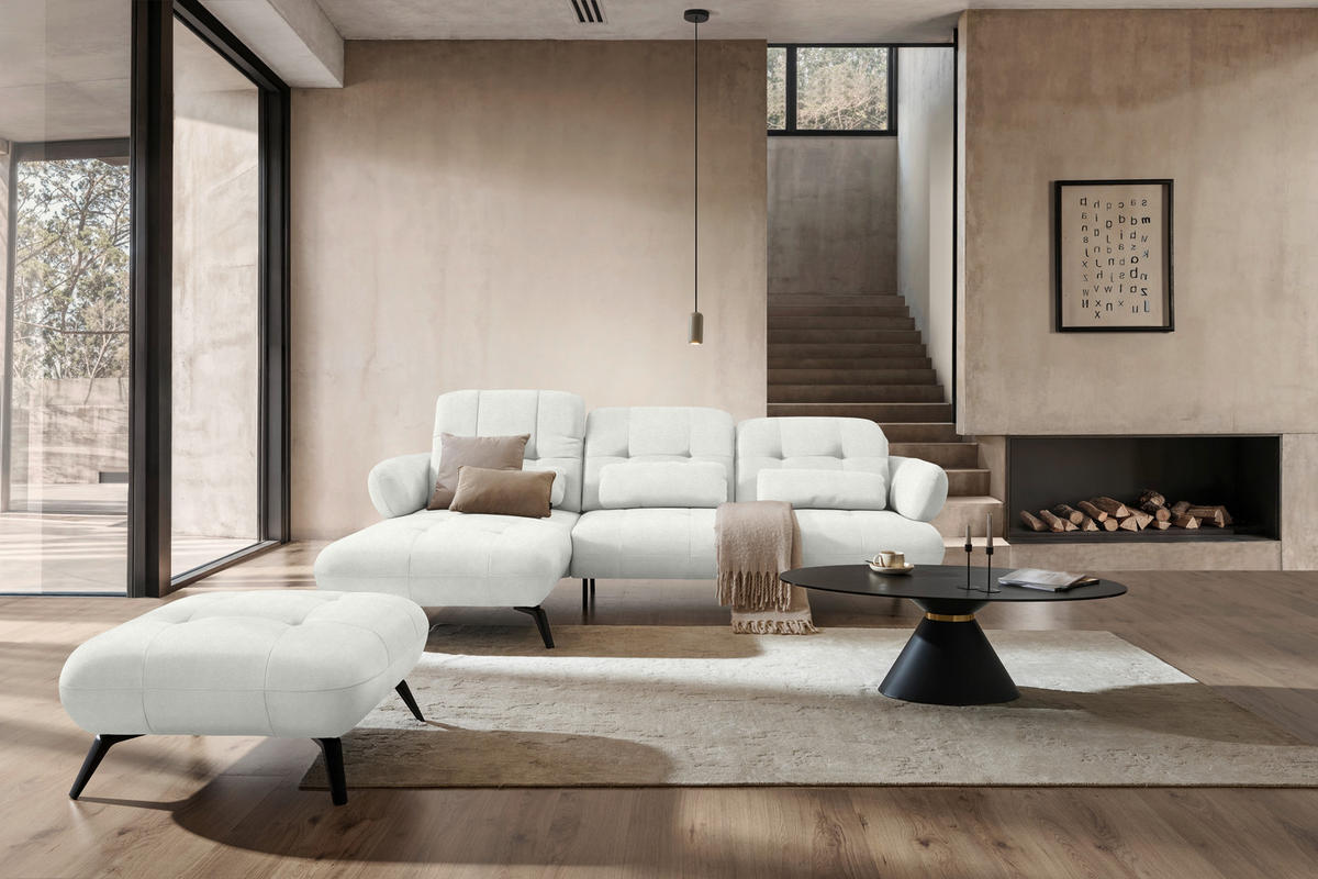 ECKSOFA Flachgewebe Grauweiss  - Schwarz/Grauweiss, Modern, Textil/Metall (180/282cm) - Novel