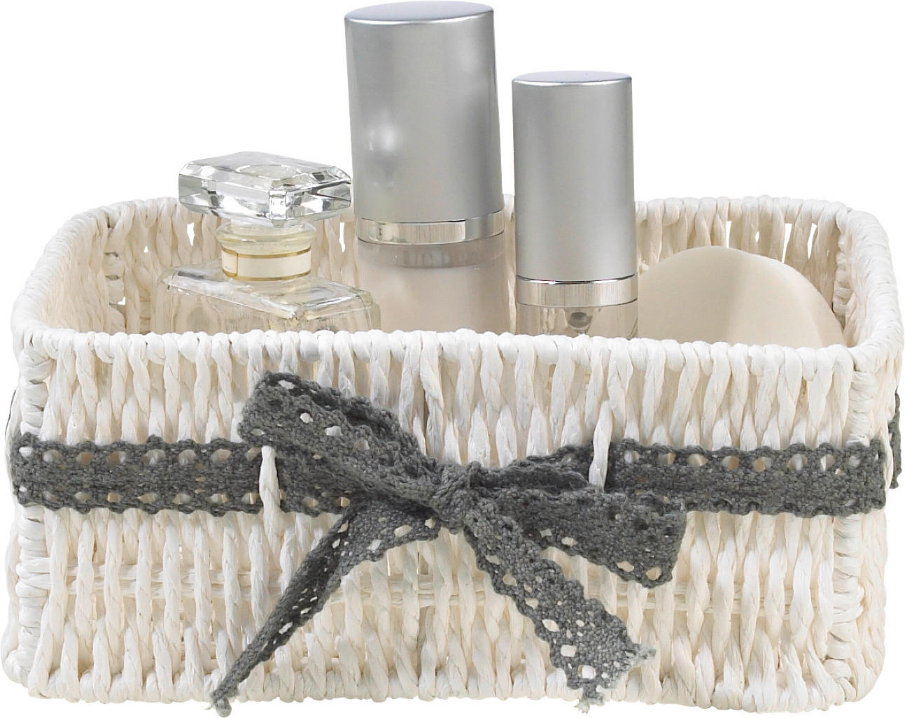 KOŠÍK DO REGÁLU, sivá, biela - sivá/biela, Basics, papier (26/20/12cm) - Landscape