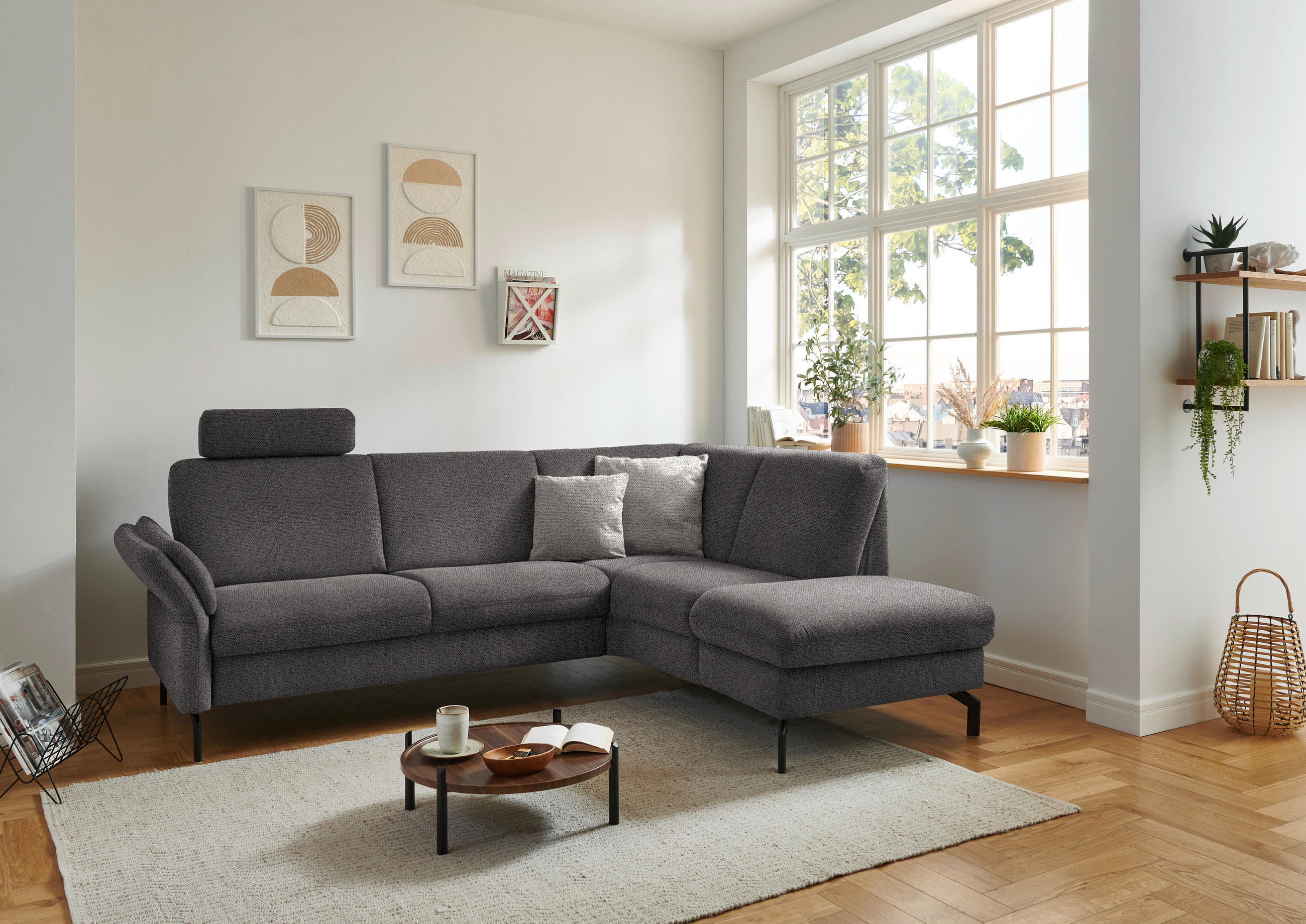 ECKSOFA  in Flachgewebe Dunkelbraun  241/190 cm  - Dunkelbraun/Schwarz, KONVENTIONELL, Textil/Metall (241/190cm) - Beldomo Comfort