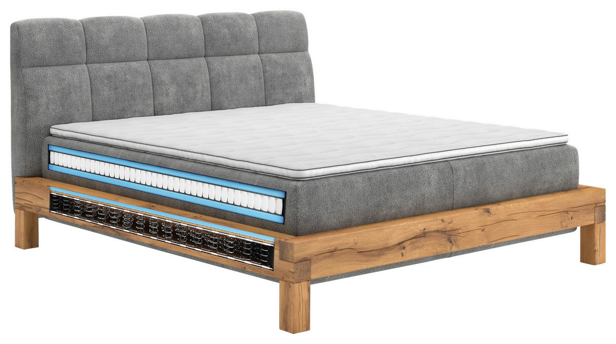 BOXSPRINGBETT 160/200 cm  in Hellgrau  - Buchefarben/Hellgrau, Natur, Holz/Textil (160/200cm) - Livetastic
