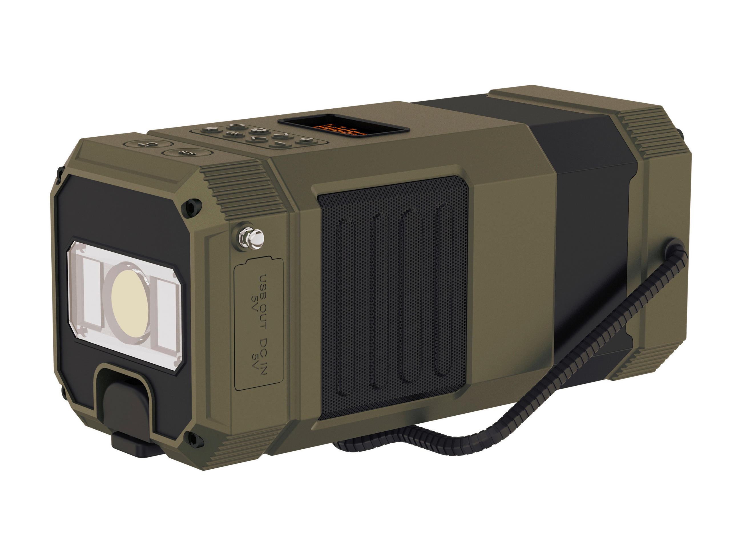 LED VÉSZVILÁGÍTÁS - olívazöld/fekete, Basics, műanyag (9/9/20cm) - Mican