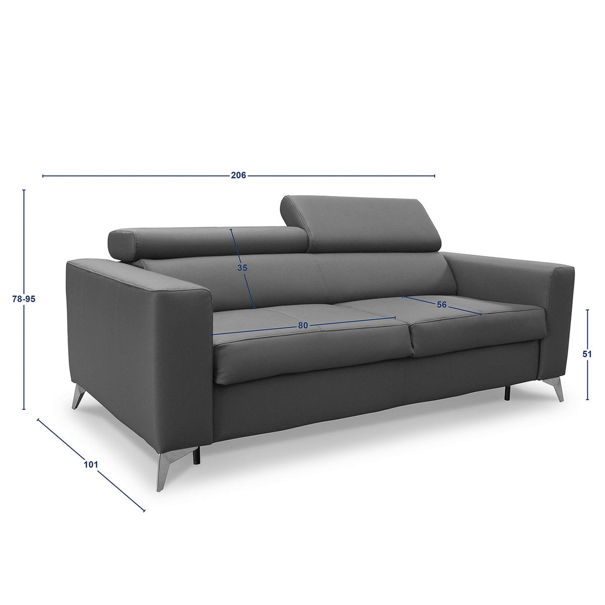 SCHLAFSOFA Beige Echtleder Lederlook  - Beige/Silberfarben, Design, Leder/Textil (206/95/101cm) - Livetastic