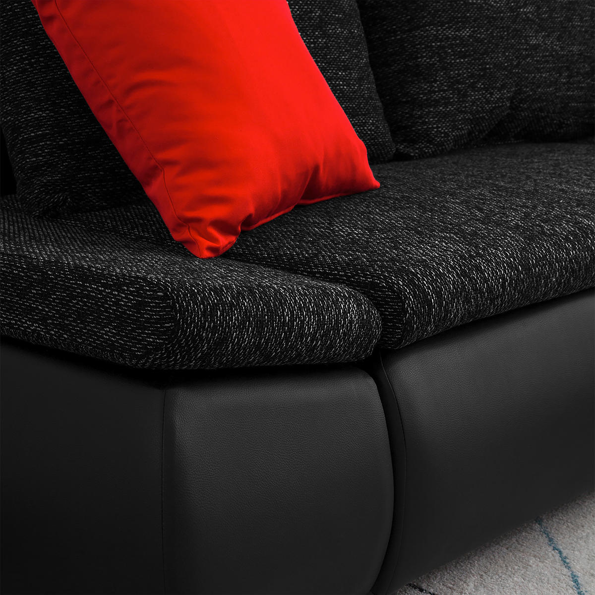 ECKSOFA Schwarz Textilgeflecht  - Chromfarben/Schwarz, Design, Textil (266/175cm) - Livetastic