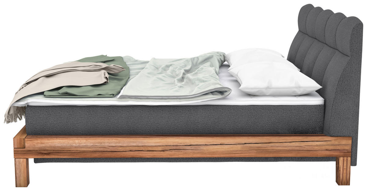 BOXSPRINGBETT 180/200 cm  in Anthrazit  - Anthrazit/Buchefarben, Natur, Holz/Textil (180/200cm) - Livetastic