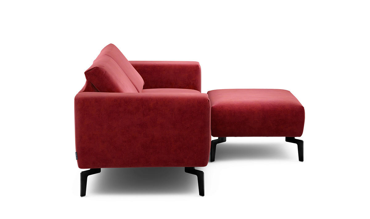 Zweisitzer inkl. Hocker Samt Rot  - Rot/Schwarz, Design, Textil/Metall (180/86/86-94cm) - SENSOO