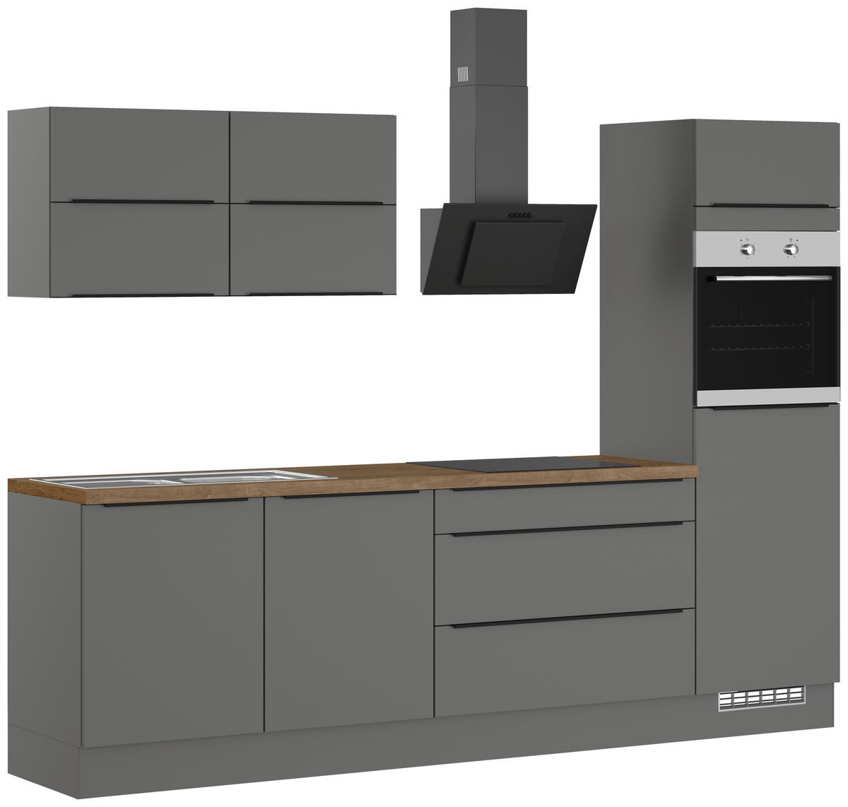 KÜCHENLEERBLOCK 280 cm   in Graphitfarben  - Eiche dunkel/Schwarz, Design, Holzwerkstoff/Metall (280cm) - Impuls