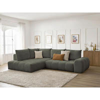 ECKSCHLAFSOFA EVEREST  mit Rücken echt, Armteil links, Armteil rechts Flachgewebe Grün  - Schwarz/Grün, MODERN, Kunststoff/Textil (320/212cm)