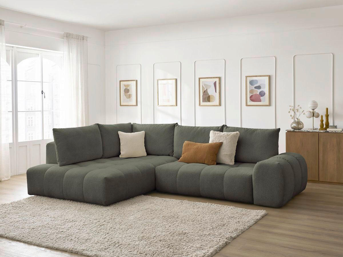 ECKSCHLAFSOFA EVEREST  mit Rücken echt, Armteil links, Armteil rechts Flachgewebe Grün  - Schwarz/Grün, MODERN, Kunststoff/Textil (320/212cm)