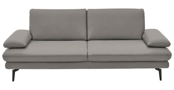 3-SITZER-SOFA in Leder Silberfarben - Silberfarben/Schwarz, Design, Leder/Metall (222/86/104cm) - Dieter Knoll