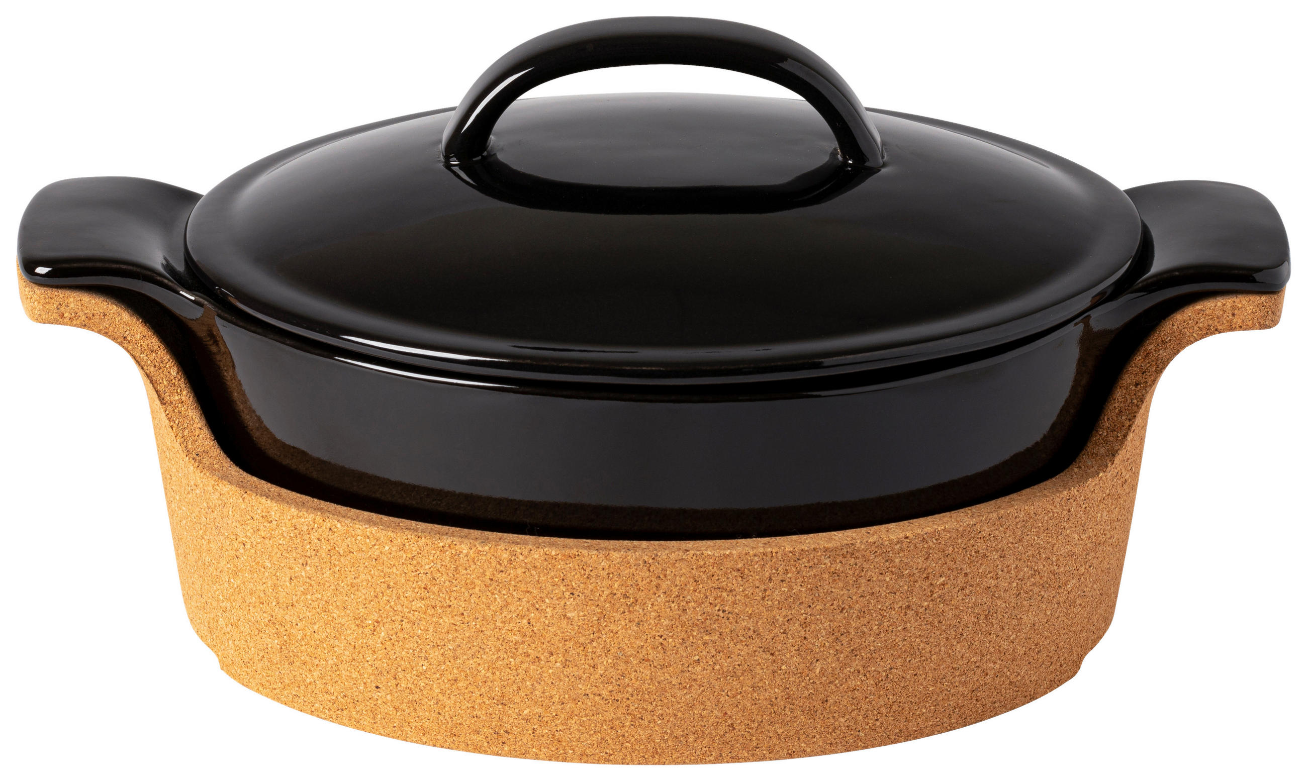 KASSEROLLE ENSEMBLE  - Schwarz Hochglanz/Braun, Basics, Keramik/Holz (32/15/21cm) - Costa Nova