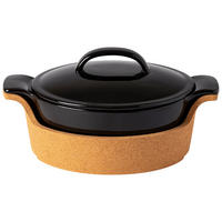 KASSEROLLE ENSEMBLE  - Schwarz Hochglanz/Braun, Basics, Keramik/Holz (32/15/21cm) - Costa Nova