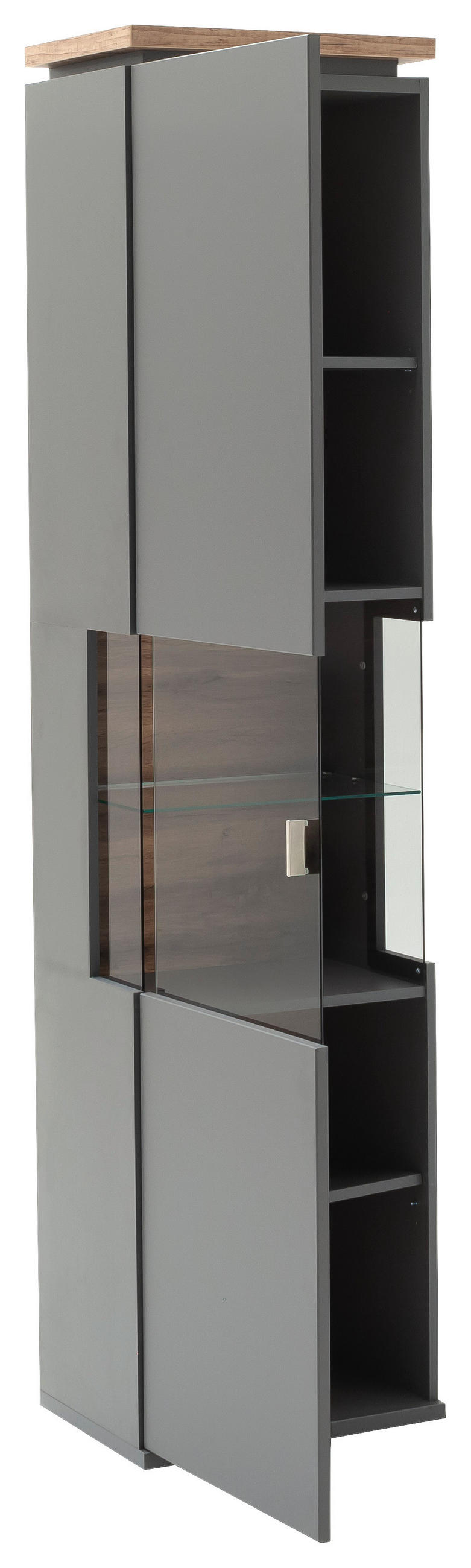 VITRIN szürke, Wotan tölgy  - Wotan tölgy/nikkel, Design, faalapú anyag/Üveg (50/208/37cm) - Stylife