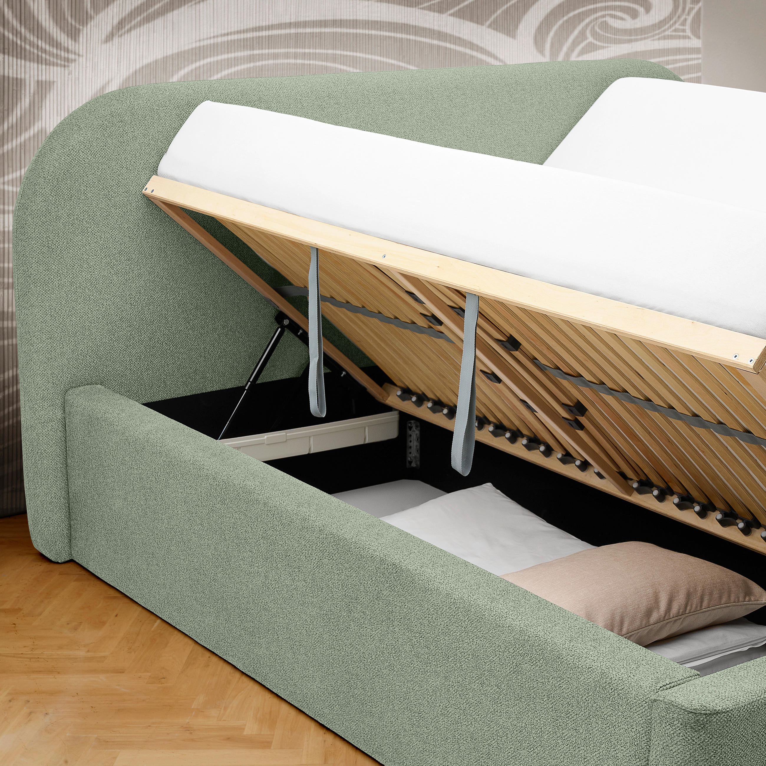 POLSTERBETT 180/200 cm  in Hellgrün  - Schwarz/Hellgrün, Design, Holz/Textil (180/200cm) - Boxxx