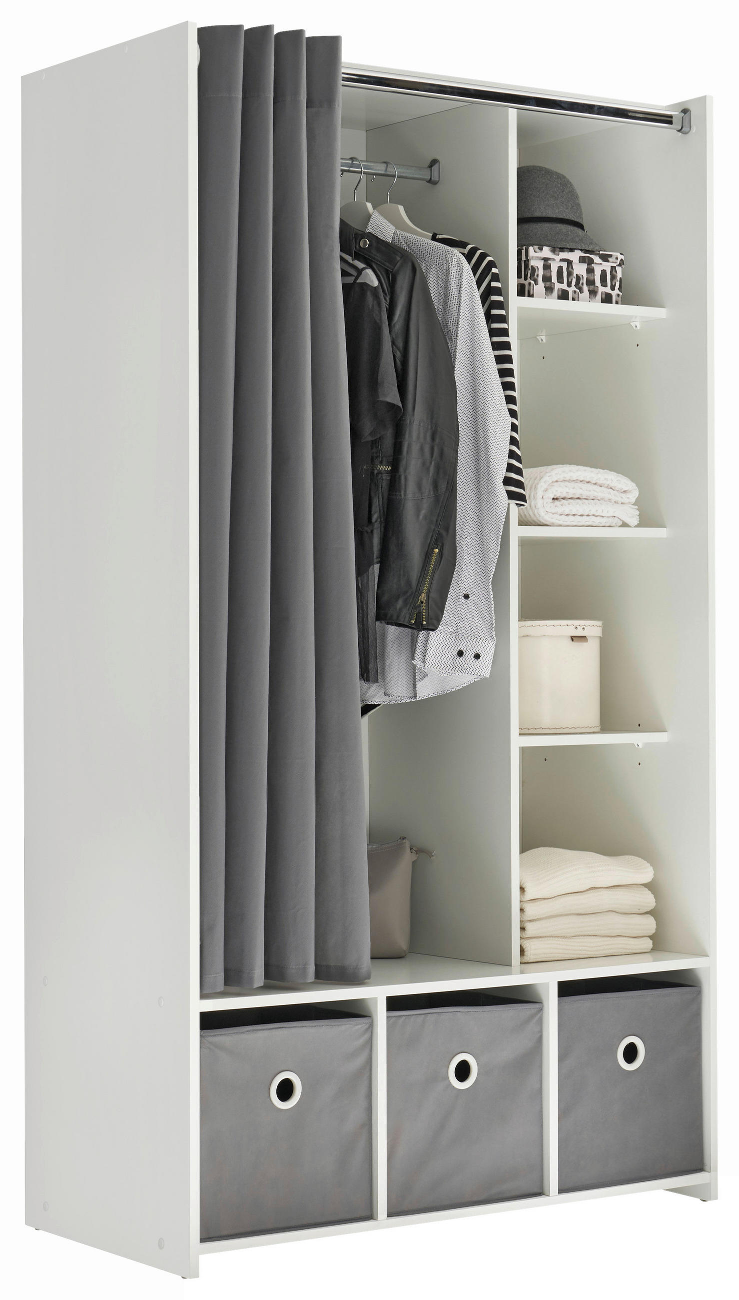OTVORENI ORMAR ZA ODJEĆU     - bijela/siva, Basics, karton/drvni materijal (100/180/50cm) - MID.YOU