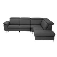 ECKSOFA in Echtleder Anthrazit  271/239 cm  - Anthrazit/Alufarben, Design, Leder/Metall (271/239cm) - Cantus