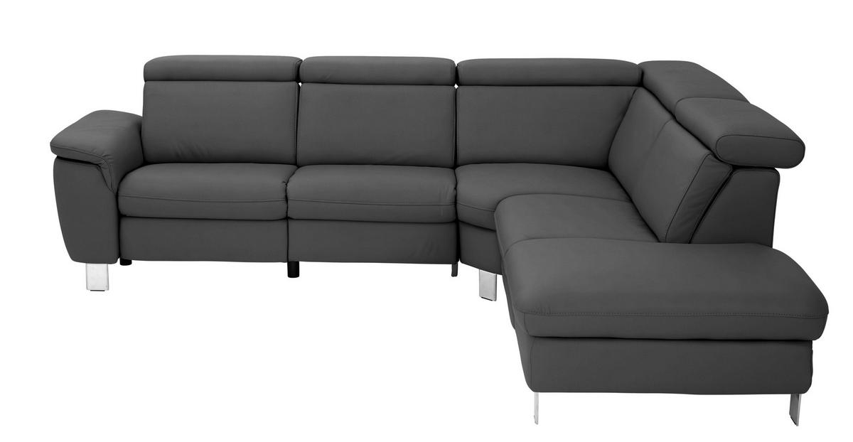 ECKSOFA in Echtleder Anthrazit  271/239 cm  - Anthrazit/Alufarben, Design, Leder/Metall (271/239cm) - Cantus