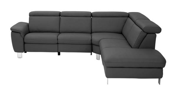 ECKSOFA in Echtleder Anthrazit  271/239 cm  - Anthrazit/Alufarben, Design, Leder/Metall (271/239cm) - Cantus