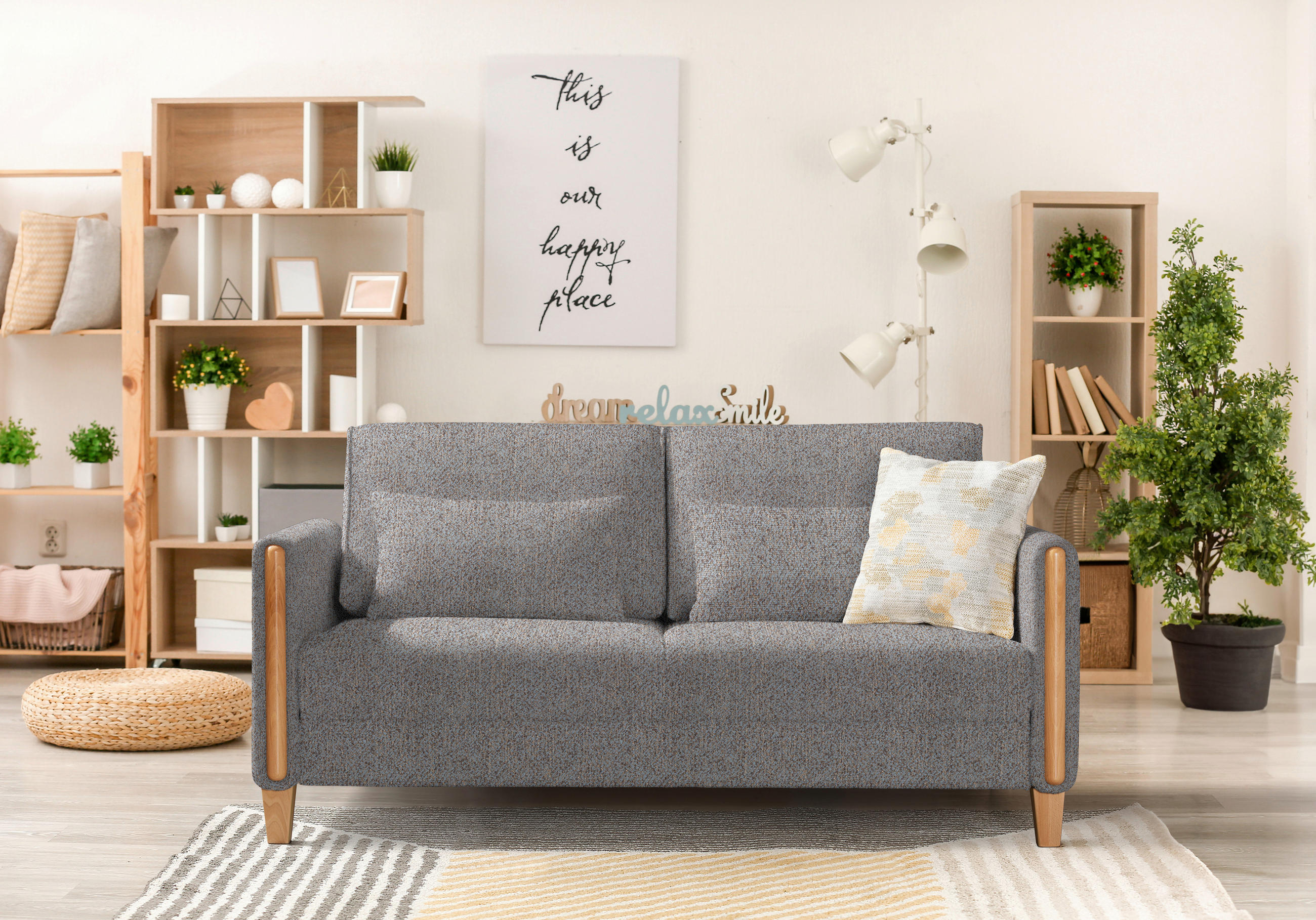 SCHLAFSOFA in Holz, Textil Blau, Buchefarben, Beige  - Blau/Beige, Design, Holz/Textil (174/88/104cm) - Niels Andersson