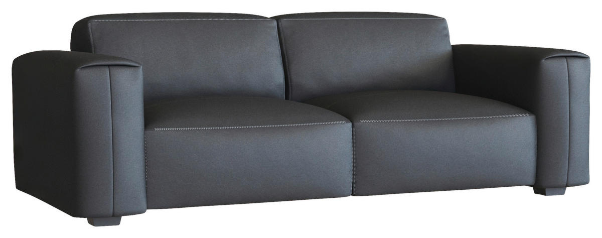 2,5-SITZER Schwarz Echtleder  - Schwarz, Design, Leder/Holz (219/73/102cm) - Livetastic
