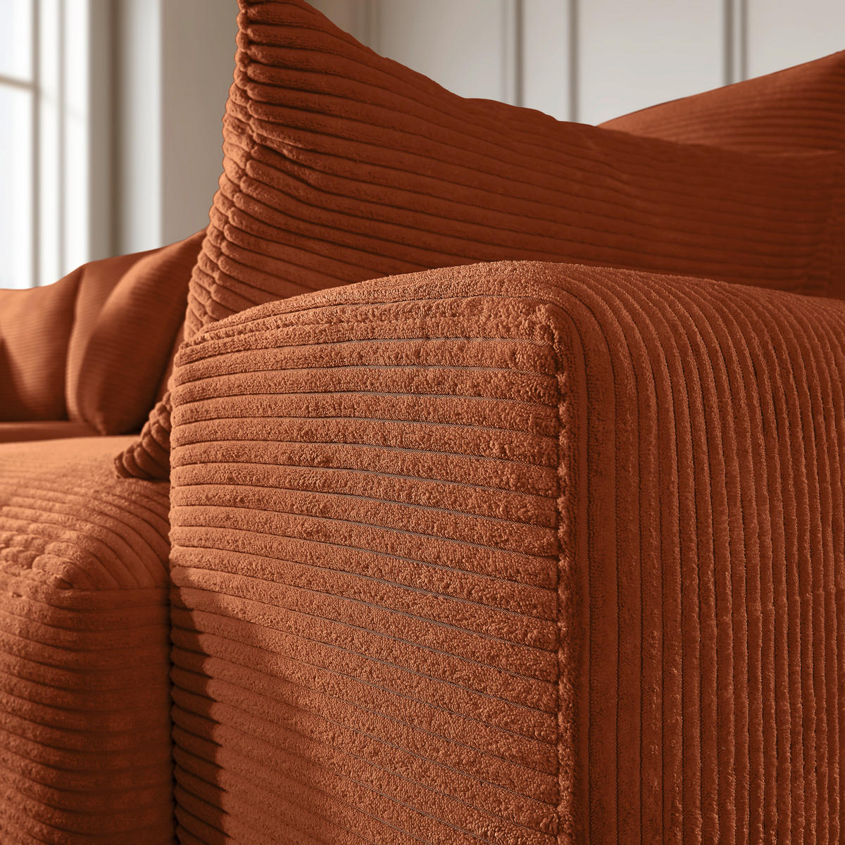 ECKSOFA in Cord Kupferfarben  - Schwarz/Kupferfarben, Design, Kunststoff/Textil (205/340cm) - Lomoco