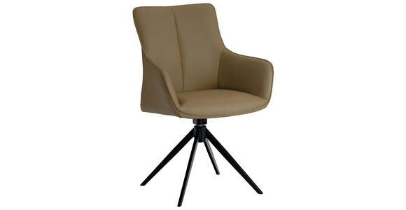 ARMLEHNSTUHL in Eisen Echtleder pigmentiert - Beige/Schwarz, Design, Leder/Metall (64/87/60cm) - Novel