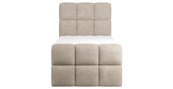 BOXBETT 90/200 cm,  in Taupe, gepolstertes Kopfteil, Bettkasten, Topper, H3 = fest  - Taupe/Schwarz, Design, Holzwerkstoff/Kunststoff (90/200cm) - Xora