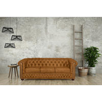 3-SITZER-SOFA Lederlook Cognac  - Cognac/Braun, Design, Holz/Textil (203/72/86cm) - P & B