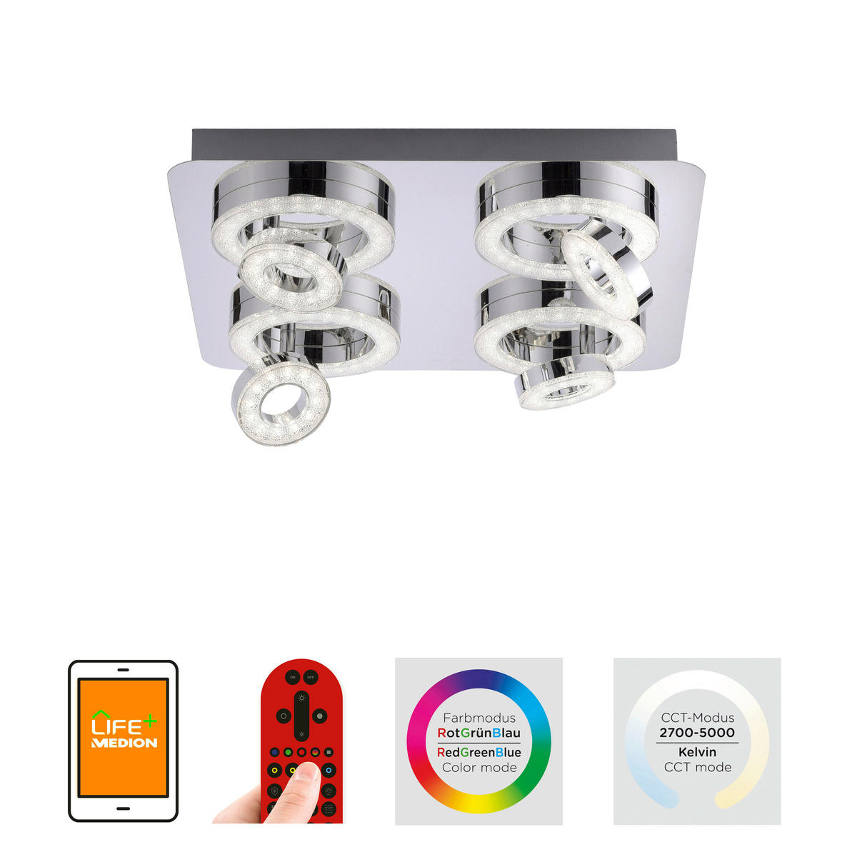 LED-Deckenleuchte 40/40/15 cm    - Silberfarben, KONVENTIONELL, Metall (40/40/15cm)