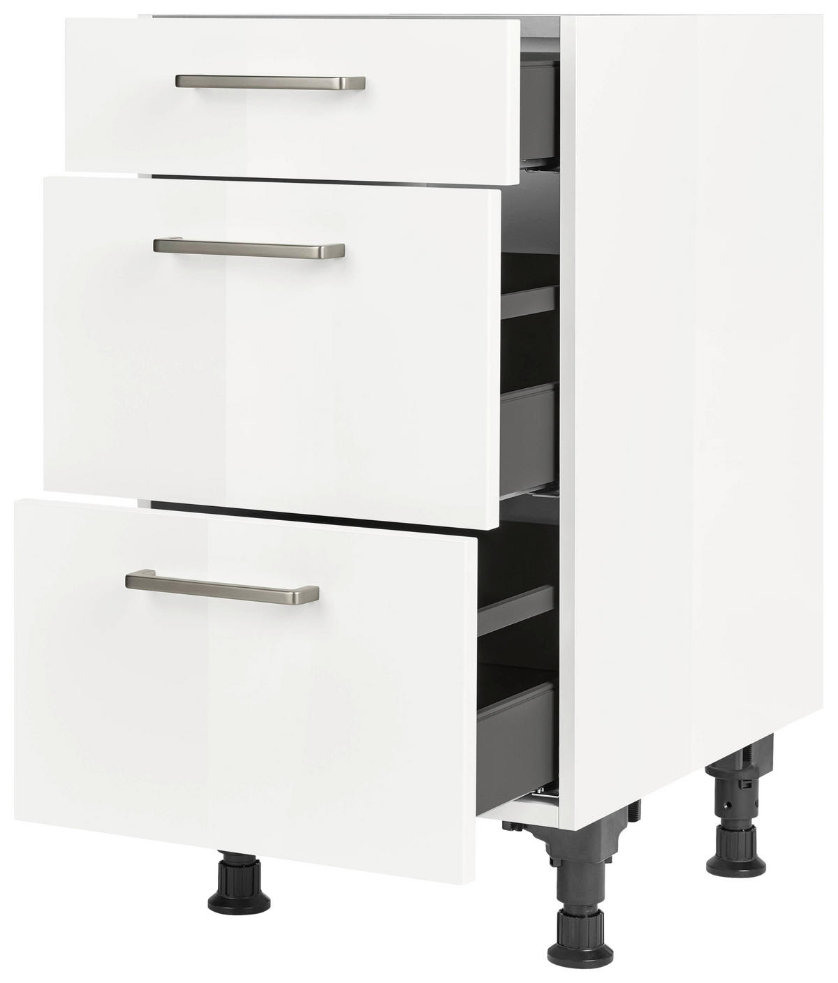 SCHUBKASTENUNTERSCHRANK 45/87/56 cm  in Weiß Hochglanz  - Edelstahlfarben/Weiß Hochglanz, MODERN, Holzwerkstoff/Metall (45/87/56cm) - Nobilia