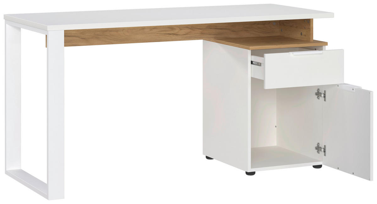 SCHREIBTISCH 140/61/74 cm  in Eichefarben, Weiß  - Eichefarben/Weiß, MODERN, Holzwerkstoff/Metall (140/61/74cm) - Germania