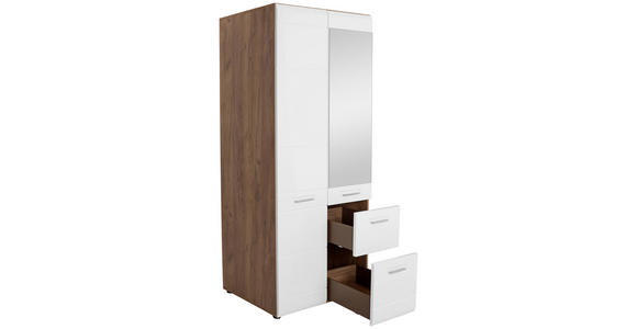 Drehtürenschrank mit Spiegel + Laden 90cm Avensis New, Weiß - Eichefarben/Weiß, KONVENTIONELL, Holzwerkstoff (90/205,7/60cm) - Luca Bessoni
