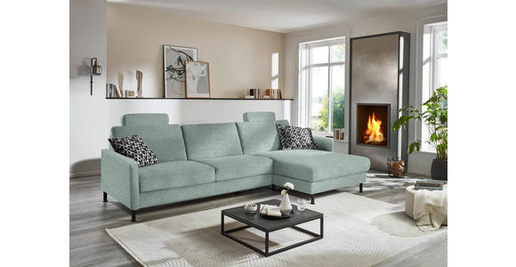 ECKSOFA  in Chenille, Flachgewebe Mintgrün  316/175 cm  - Schwarz/Mintgrün, Design, Textil/Metall (316/175cm) - Dieter Knoll